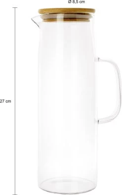Krumble - Carafe - Filtre à Eau - Carafe à Eau - Bouteille Verseuse - Distributeur De Boissons - Poignée Et Couvercle Inclus - Glas Et Bois - 1,5 Litre - 8,5 X 27 Cm - Transparent Et Marron Clair -Dégustation Délicate 752x1200 2