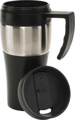 2x Tasses Thermos / Tasses Chauffantes Avec Poignée Argent / Noir 400 Ml - Tasses Isolantes Thermo Café / Thé à Double Paroi Avec Bouchon à Vis