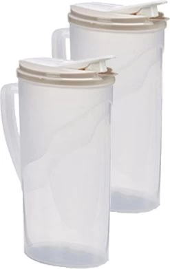 2x Pichet à Eau/pichet à Jus Transparent/couleur Sable Avec Couvercle 1,8 Litre En Plastique - Pichet étroit Qui Tient Dans La Porte Du Réfrigérateur