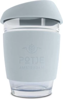 Potje Amsterdam Java Mist Blue 330ML - Tasse En Verre Réutilisable - Café Et Thee à Emporter - Idéal Pour Le Bureau à La Maison Et Sur La Route - Verre Véritable - Tasse à Café - Tasse à Thé - Réutilisable