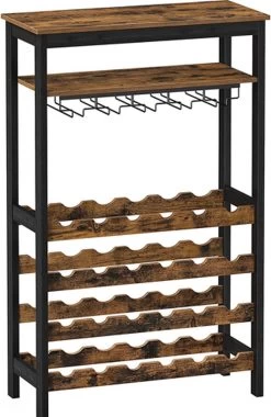 Hoppa! Casier à Vin, Pour 24 Bouteilles De Vin, Autoportant, Porte-bouteilles Avec Porte-verres, Pour Cuisine, Bar, Salle à Manger, Vintage Marron-noir