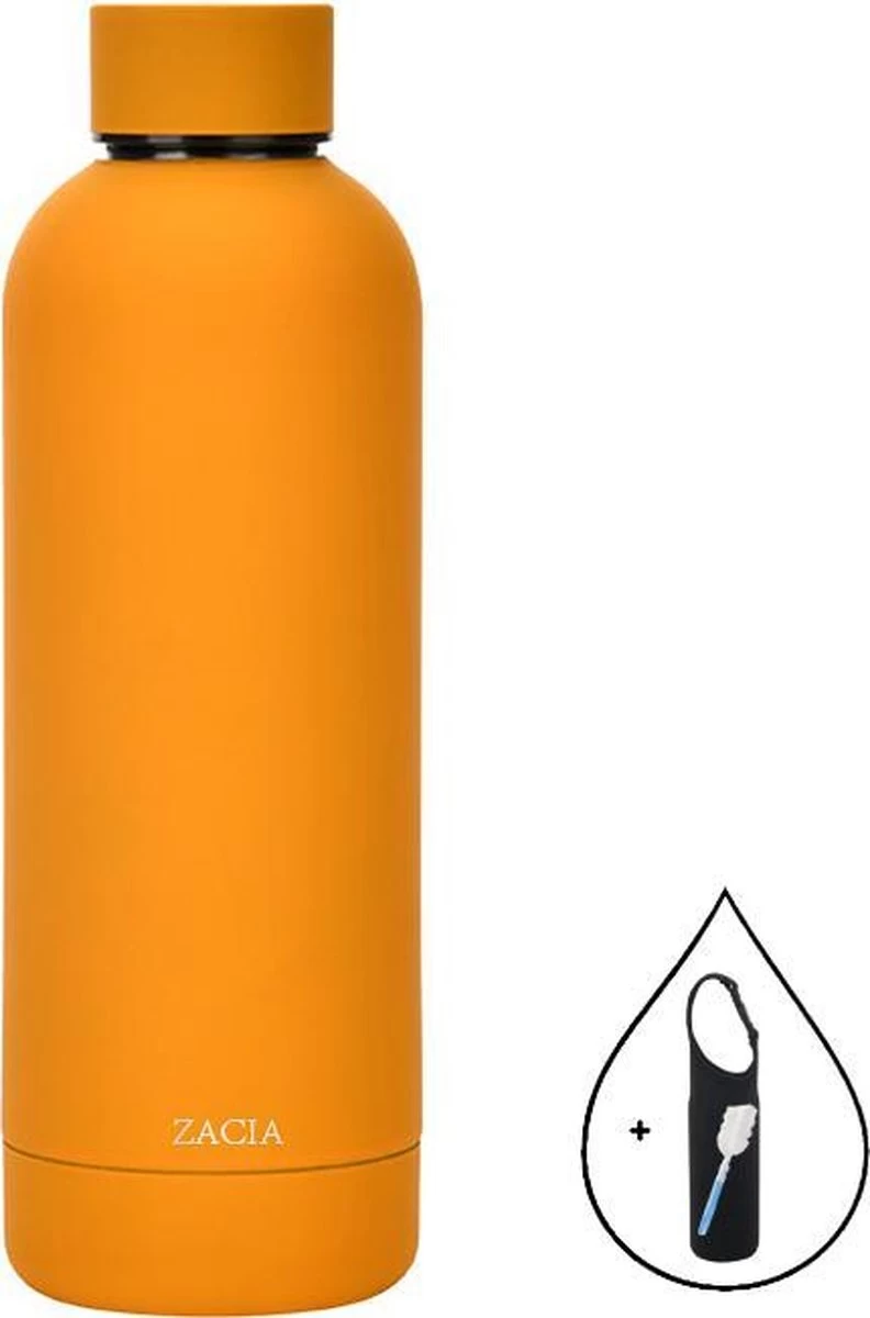 Gourde ZaCia Oranje Avec Couvercle Pour Gourde Et Éponge De Nettoyage - Gourde Thermos - Acier Inoxydable - 500ML 3 Gourde ZaCia Oranje Avec Couvercle Pour Gourde Et Éponge De Nettoyage - Gourde Thermos - Acier Inoxydable - 500ML