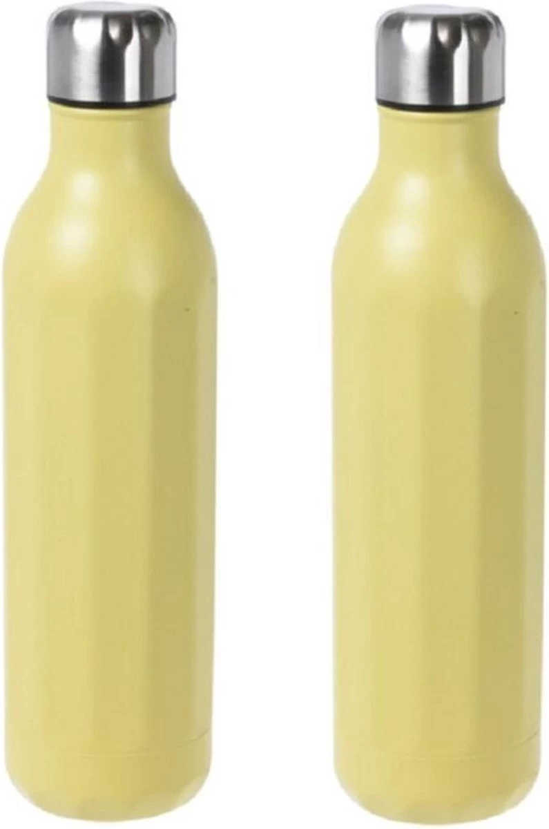 Excellent Houseware 2x Pièces De Thermos / Flacons Isothermes En Acier Inoxydable Pour Les Déplacements 500 Ml Jaune Pastel - Flacons Thermos 3 Excellent Houseware 2x Pièces De Thermos / Flacons Isothermes En Acier Inoxydable Pour Les Déplacements 500 Ml Jaune Pastel - Flacons Thermos