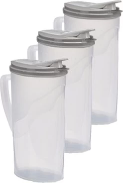 3x Pichet à Eau/pichet à Jus Transparent/gris Foncé Avec Couvercle 1,8 Litre En Plastique - Pichet étroit Qui Tient Dans La Porte Du Réfrigérateur