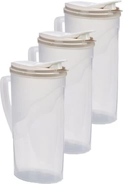 3x Pichet à Eau/pichet à Jus Transparent/couleur Sable Avec Couvercle 1,8 Litre En Plastique - Pichet étroit Qui Tient Dans La Porte Du Réfrigérateur