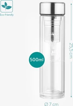 Bouteille à Thé En Verre Navaris Avec Filtre - 500 Ml - Bouteille D'eau En Verre - Gourde à Double Paroi - Bouteille Avec Bouchon, Infuseur à Thé Et Couvercle -Dégustation Délicate 831x1200 7