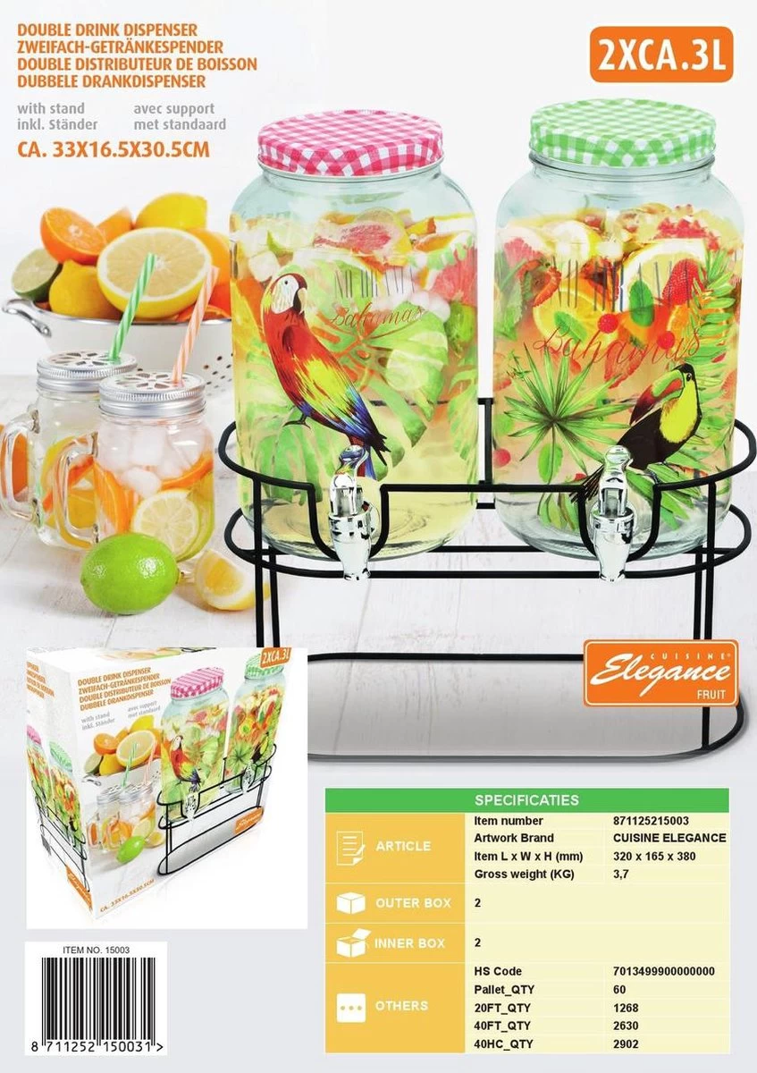 Cuisine Elegance - Distributeur De Boissons Double - Avec Support - 2x 3l 4 Cuisine Elegance - Distributeur De Boissons Double - Avec Support - 2x 3l – Image 2