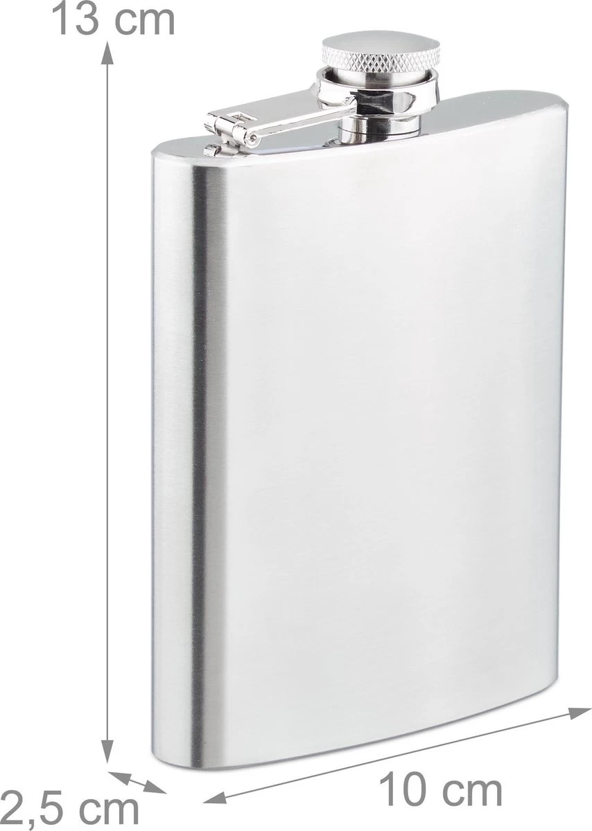 Relaxdays Ensemble De Flacons De Hanche En Acier Inoxydable 7 Pièces - Pinson Plat 200 Ml Avec Entonnoir Et 4 Tasses - Argent 7 Relaxdays Ensemble De Flacons De Hanche En Acier Inoxydable 7 Pièces - Pinson Plat 200 Ml Avec Entonnoir Et 4 Tasses - Argent – Image 5