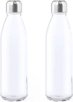 Bouteille D'eau / Gourde En Verre 2x Pièces Transparente Avec Bouchon En Acier Inoxydable 500 Ml - Bouteille De Sport - Bouteille De Sport