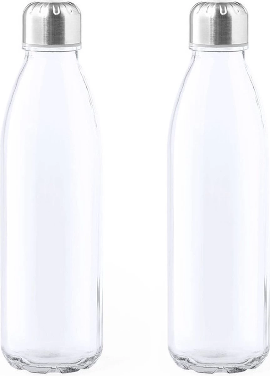 Bouteille D'eau / Gourde En Verre 2x Pièces Transparente Avec Bouchon En Acier Inoxydable 500 Ml - Bouteille De Sport - Bouteille De Sport