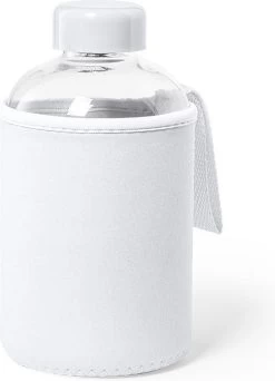 Bouteille D'eau En Verres / Gourde Avec Housse De Protection Softshell Blanc 600 Ml - Bouteille Sport - Bouteille D' Eau