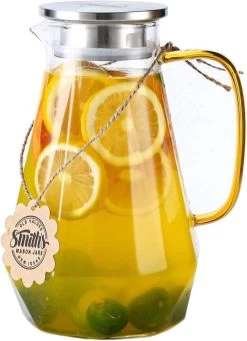 Smith's Mason Jars Cuisinière Et Pichet En Verres Idéal Pour Réfrigérateur, Pichets à Eau, Couvercle à 2 Voies, Pichet En Verre Borosilicaté Léger Et Durable Avec Poignée, Design Classique | Bocaux Mason De Smith
