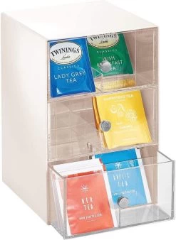 MDesign - Boîte à Thé - Organisateur De Cuisine/boîte De Rangement Pour Sachets De Thé, Tasses à Café, Bonbons Et Plus - Avec 18 Compartiments Et 3 Tiroirs/plastique - Crème/transparent 14 MDesign - Boîte à Thé - Organisateur De Cuisine/boîte De Rangement Pour Sachets De Thé, Tasses à Café, Bonbons Et Plus - Avec 18 Compartiments Et 3 Tiroirs/plastique - Crème/transparent -Dégustation Délicate 878x1200