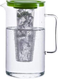 Bohemia Cristal 093 006 058 Carafe SIMAX D'environ 2,5 Litres. En Verre Borosilicaté Résistant à La Chaleur Avec Insert En Plastique Pour Glaçons Et Couvercle En Plastique Vert