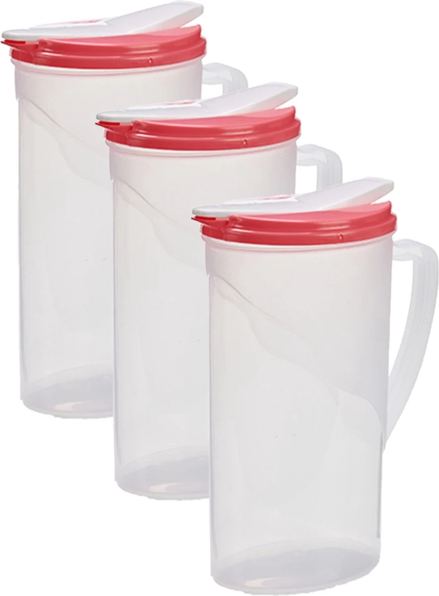3x Pichet à Eau/pichet à Jus Transparent/rouge Avec Couvercle 1,8 Litre En Plastique - Pichet étroit Qui Tient Dans La Porte Du Réfrigérateur 3 3x Pichet à Eau/pichet à Jus Transparent/rouge Avec Couvercle 1,8 Litre En Plastique - Pichet étroit Qui Tient Dans La Porte Du Réfrigérateur