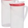 2x Pichet à Eau/pichet à Jus Transparent/rouge Avec Couvercle 1,8 Litre En Plastique - Pichet étroit Qui Tient Dans La Porte Du Réfrigérateur -Dégustation Délicate 885x1200