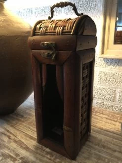 Coffret En Bois Colonial Pour Une Bouteille De Vin, Debout, Finition Bambou, Très Spécial !