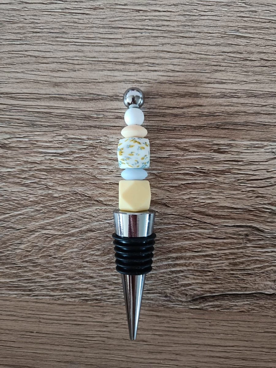 Bouchon De Vin Fleurs Perles - Bouchon De Vin Personnalisé - Cadeau - Acier Inoxydable - 1 Pièce - Perles De Silicone 4 Bouchon De Vin Fleurs Perles - Bouchon De Vin Personnalisé - Cadeau - Acier Inoxydable - 1 Pièce - Perles De Silicone – Image 2