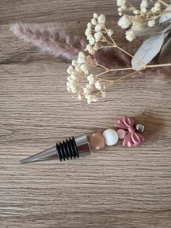 Bouchon à Vin Noeud Rose - Bouchon à Vin Personnalisé - Cadeau - Acier Inoxydable - 1 Pièce - Billes De Silicone