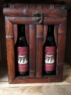Coffret En Bois Colonial Pour 2 Bouteilles De Vin, Debout, Finition Bambou, Très Spécial !