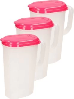 3x Pichet à Eau/pichet à Jus Transparent/rouge Avec Couvercle 2 Litres En Plastique - Pichet étroit Qui Tient Dans La Porte Du Réfrigérateur