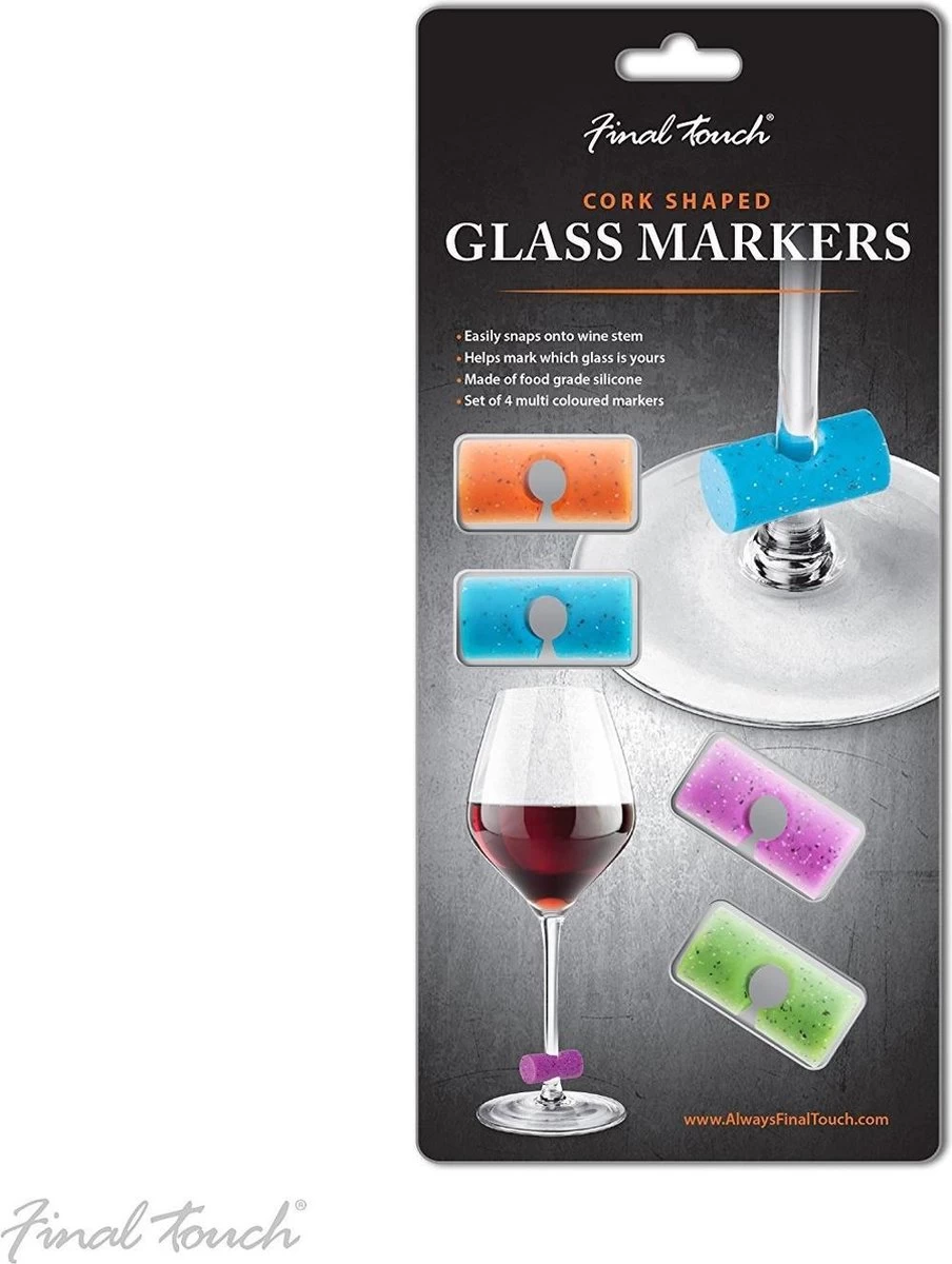 Marqueurs De Verre à Vin En Forme De Liège Final Touch Silicone 6 Marqueurs De Verre à Vin En Forme De Liège Final Touch Silicone – Image 4