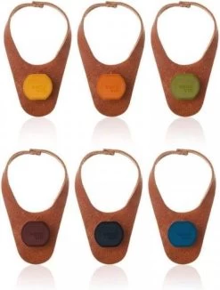 Marqueur Et Bouchon Pour Bouteille De Bière VacuVin - Cuir - Lot De 6