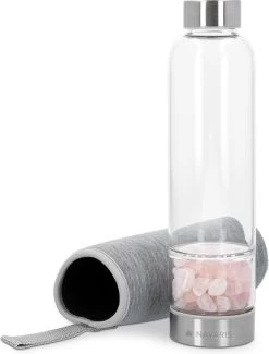 Navaris En Verre Navaris - Bouteille Avec Cristaux - 420 Ml - Bouteille D'eau Avec Pierres Précieuses - Comprend Un Manchon En Néoprène - Avec Quartz Rose