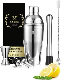 Sybra® Cocktail Set 6 Pièces - Shaker à Cocktail - Acier Inoxydable - Livre à Cocktail