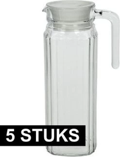 Luminarc 5x Carafe En Verre Longue Avec Poignée 1,1 L - Pichets / Pichets à Eau / Pichets à Jus / Pichets à Limonade 5 Pièces