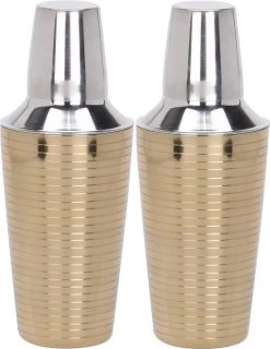 2x Shakers à Cocktail Dorés Rayés 500 Ml - Fournitures De Cuisine - Fournitures De Bar / Café - Mix Des Cocktails - Tasses à Mélanger/ Secouer - Shakers à Cocktail