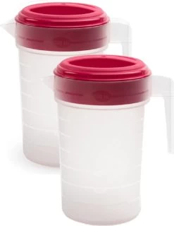 3x Pichet à Eau/pichet à Jus Transparent/rose Avec Couvercle 2 Litres En Plastique - Pichet étroit Qui Tient Dans La Porte Du Réfrigérateur