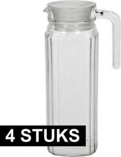 Luminarc 4x Carafe En Verre Longue Avec Poignée 1,1 L - Pichets / Pichets à Eau / Pichets à Jus / Pichets à Limonade 4 Pièces