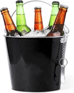 Seau à Glace/seau à Bière Métal Noir - 6L - Seau à Boissons - Refroidisseur à Boissons - Refroidisseur à Vin