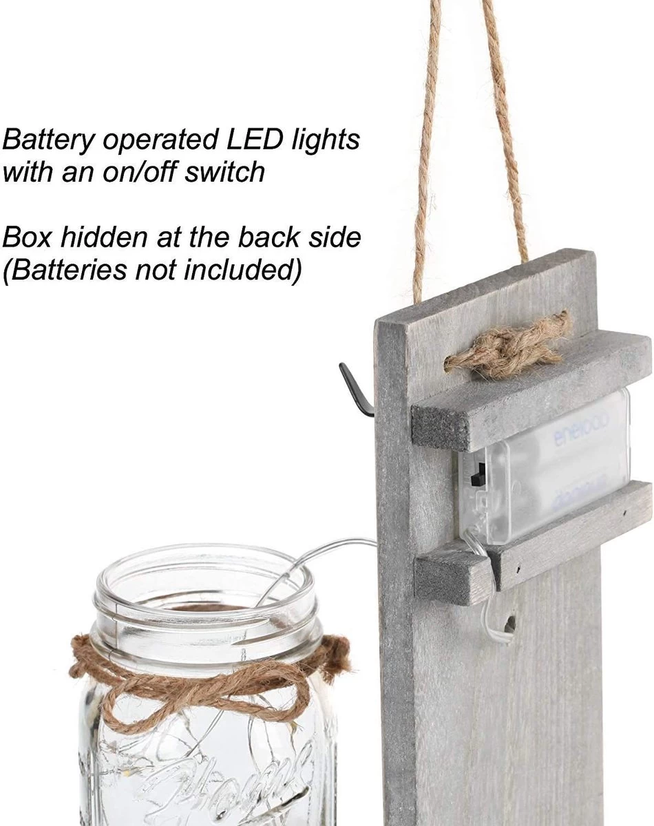 2 Pièces Appliques Murales Rustiques Mason Jar, Décoration En Bois Rustique Vintage, Crochets En Fer Forgé, Hortensia En Soie Et Guirlandes Lumineuses à LED, Design Pour La Décoration De La Maison 5 2 Pièces Appliques Murales Rustiques Mason Jar, Décoration En Bois Rustique Vintage, Crochets En Fer Forgé, Hortensia En Soie Et Guirlandes Lumineuses à LED, Design Pour La Décoration De La Maison – Image 3