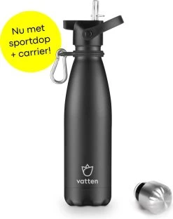 Vatten Thermos Noir Avec Paille - 500ml - Gourde Avec Paille + Support GRATUIT - Gourde Avec Paille - Gourde Avec Paille