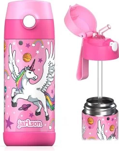 Bouteille D'eau JARLSON® Pour Enfants, Gourde Avec Paille Enfant, Gourde Thermos Sans BPA En Acier Inoxydable à Double Paroi, étanche, Idéale Pour La Maternelle, L'école Et Le Sport, 350 Ml