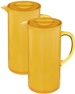Set De 2 Carafes Pichet/pichet à Jus Avec Couvercle 1950 Ml Jaune - Dimensions : 18 X 10,5 X 25 Cm - Matière : Plastique