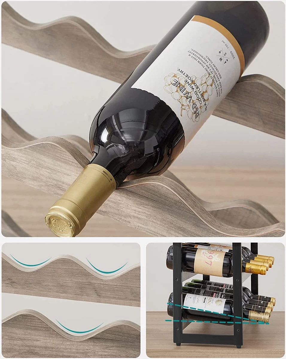 LIVINGSIGNS Casier à Vin, Porte-bouteilles Avec 3 étagères, Jusqu'à 12 Bouteilles, Porte-bouteilles En Bambou, Pour Cuisine, Bar, Salle à Manger, Salon, Grège-noir 8 LIVINGSIGNS Casier à Vin, Porte-bouteilles Avec 3 étagères, Jusqu'à 12 Bouteilles, Porte-bouteilles En Bambou, Pour Cuisine, Bar, Salle à Manger, Salon, Grège-noir – Image 6