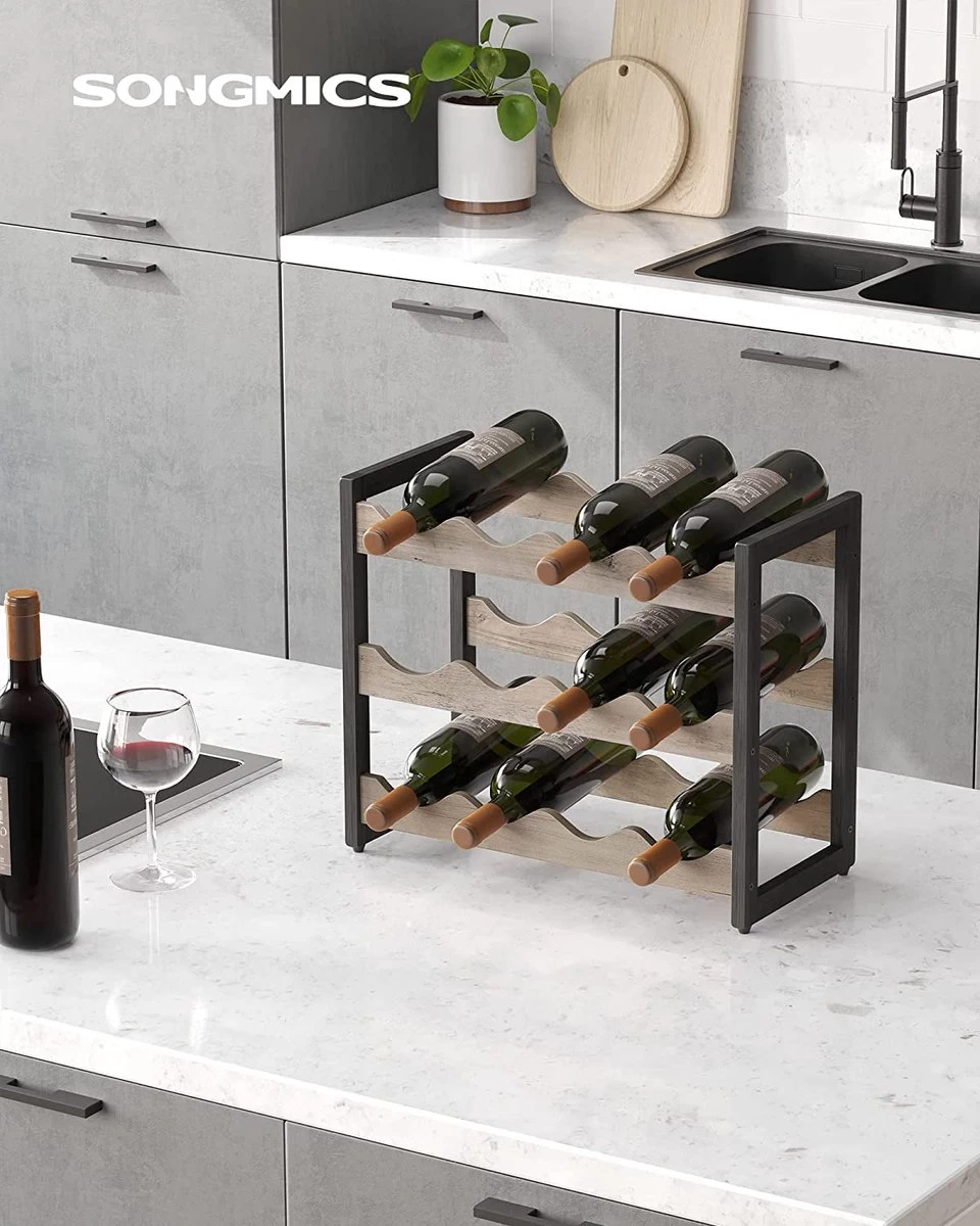 LIVINGSIGNS Casier à Vin, Porte-bouteilles Avec 3 étagères, Jusqu'à 12 Bouteilles, Porte-bouteilles En Bambou, Pour Cuisine, Bar, Salle à Manger, Salon, Grège-noir 6 LIVINGSIGNS Casier à Vin, Porte-bouteilles Avec 3 étagères, Jusqu'à 12 Bouteilles, Porte-bouteilles En Bambou, Pour Cuisine, Bar, Salle à Manger, Salon, Grège-noir – Image 4