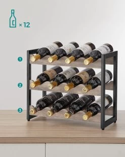 LIVINGSIGNS Casier à Vin, Porte-bouteilles Avec 3 étagères, Jusqu'à 12 Bouteilles, Porte-bouteilles En Bambou, Pour Cuisine, Bar, Salle à Manger, Salon, Grège-noir 12 LIVINGSIGNS Casier à Vin, Porte-bouteilles Avec 3 étagères, Jusqu'à 12 Bouteilles, Porte-bouteilles En Bambou, Pour Cuisine, Bar, Salle à Manger, Salon, Grège-noir -Dégustation Délicate 960x1200 4