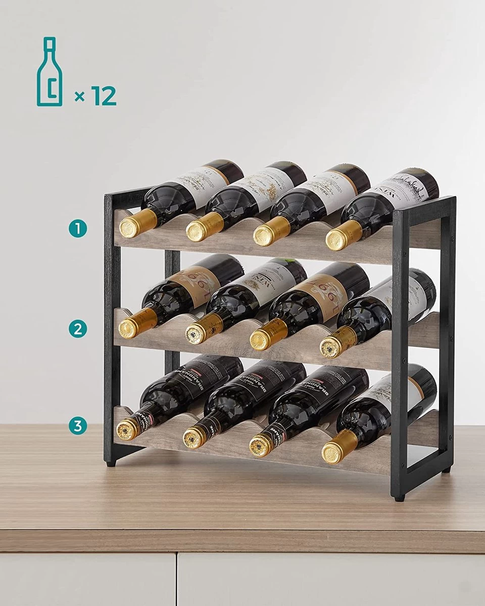 LIVINGSIGNS Casier à Vin, Porte-bouteilles Avec 3 étagères, Jusqu'à 12 Bouteilles, Porte-bouteilles En Bambou, Pour Cuisine, Bar, Salle à Manger, Salon, Grège-noir 7 LIVINGSIGNS Casier à Vin, Porte-bouteilles Avec 3 étagères, Jusqu'à 12 Bouteilles, Porte-bouteilles En Bambou, Pour Cuisine, Bar, Salle à Manger, Salon, Grège-noir – Image 5