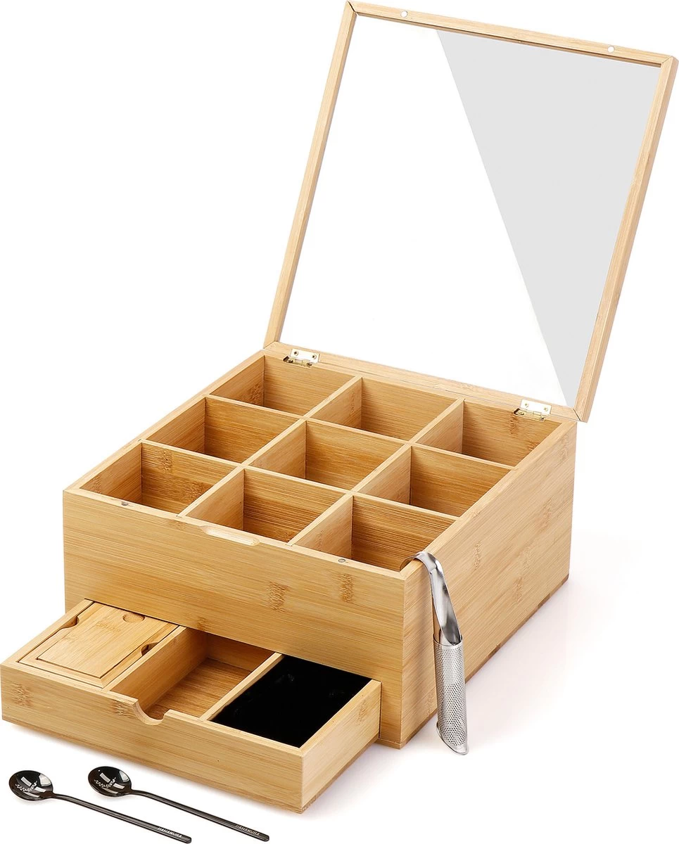 Hanamura Luxe Tea Box 9 Compartiments – Plateau Pour Thé En Vrac – Incl. œuf à Thé, Cuillères à Café Et Boîte à Sucre 3 Hanamura Luxe Tea Box 9 Compartiments – Plateau Pour Thé En Vrac – Incl. œuf à Thé, Cuillères à Café Et Boîte à Sucre