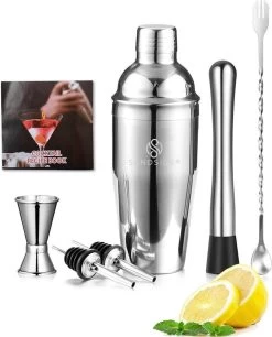 Set Cocktail Silver Premium – Set Cocktail 7 Pièces Top Class – Shaker 750ml – Coffret Luxe