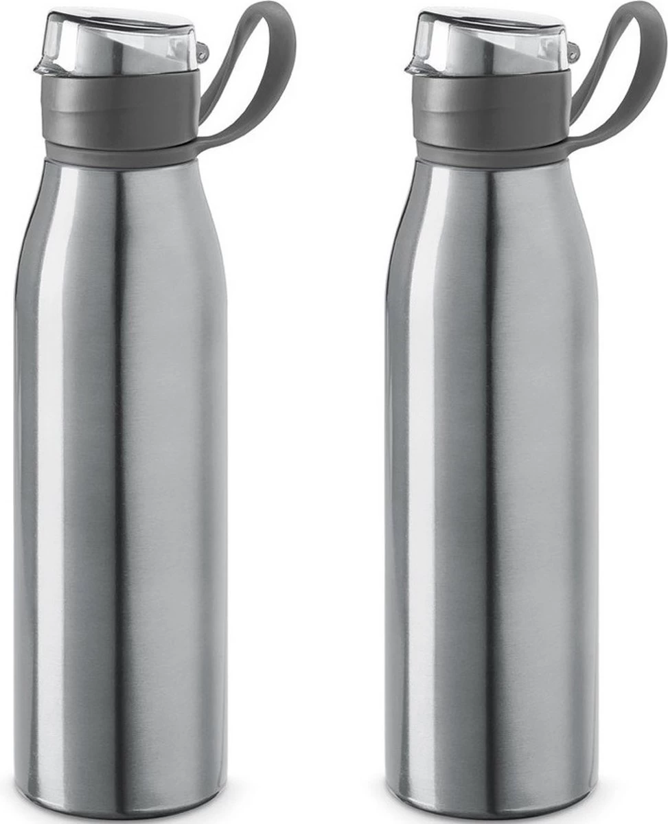 Bouteille D'eau / Gourde En Aluminium 2x Pièces Argent Avec Bouchon à Valve Et Poignée 650 Ml - Bouteille De Sport - Bouteille D'eau 3 Bouteille D'eau / Gourde En Aluminium 2x Pièces Argent Avec Bouchon à Valve Et Poignée 650 Ml - Bouteille De Sport - Bouteille D'eau