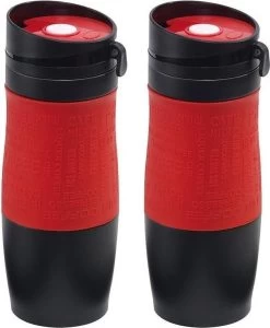 2x Tasses Thermos / Tasses Chauffantes Rouge / Noir 380 Ml - Tasses Isolantes Thermo Café / Thé Double Paroi Avec Bouchon à Vis