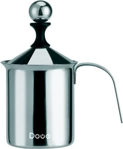 DOWO® - Mousseur à Lait Manuel - Acier Inoxydable - 800 Ml - Mousseur à Lait - Passe Au Lave-vaisselle - Barista - Pot à Lait - Base Résistante à La Chaleur - Induction